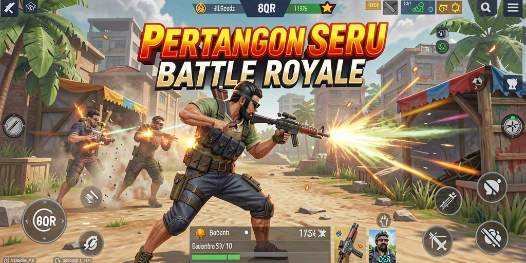 Tangkapan layar 8QR menampilkan aksi intens dalam pertempuran Battle Royale.