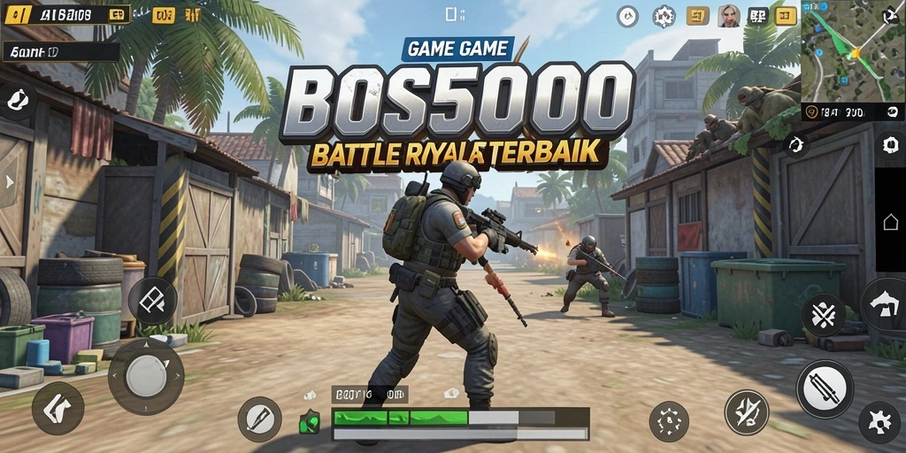 Screenshot gameplay BOS5000 yang menunjukkan aksi intens Battle Royale.