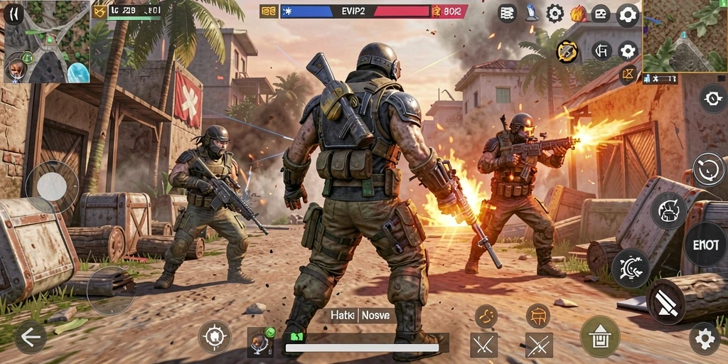 Tampilan action epik saat pemain bertempur di dalam game Battle Royale.