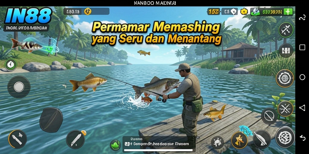 Tampilan gameplay IN88 yang menampilkan aksi memancing yang seru.