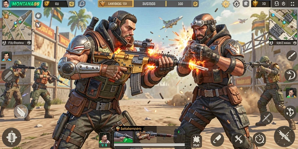Tangkapan layar gameplay MONTANA88 menampilkan aksi seru dalam pertarungan Battle Royale.
