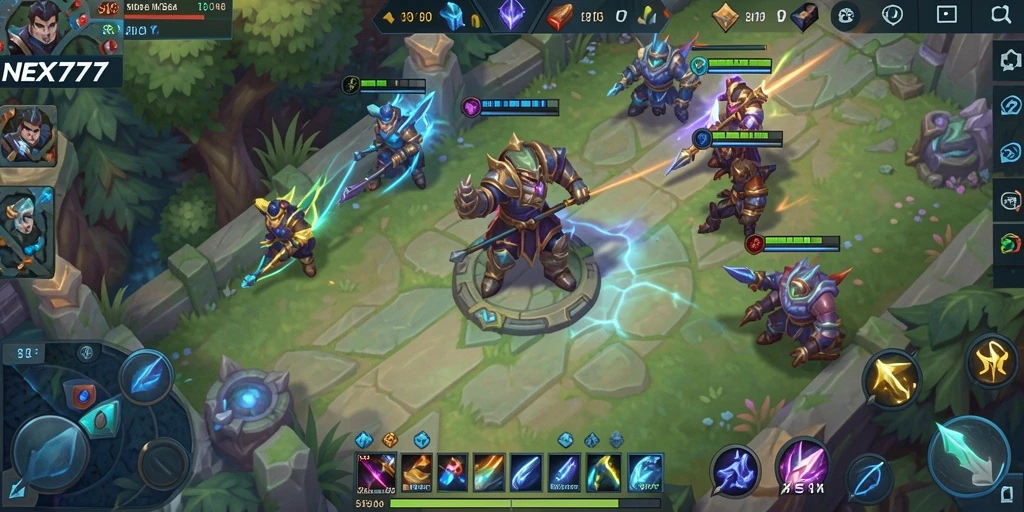 Tampilan gameplay menarik dari NEX777 dalam pertempuran MOBA.