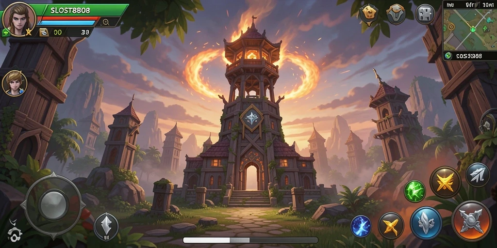 Tampilan menarik dari gameplay Tower Defense yang intens.