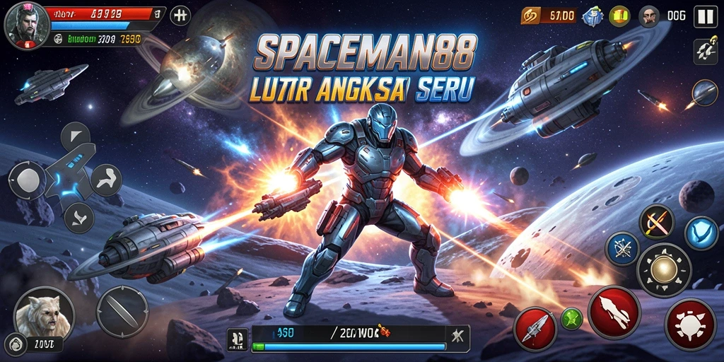 Tampilan gameplay SPACEMAN88 dengan aksi pertarungan luar angkasa yang intens.